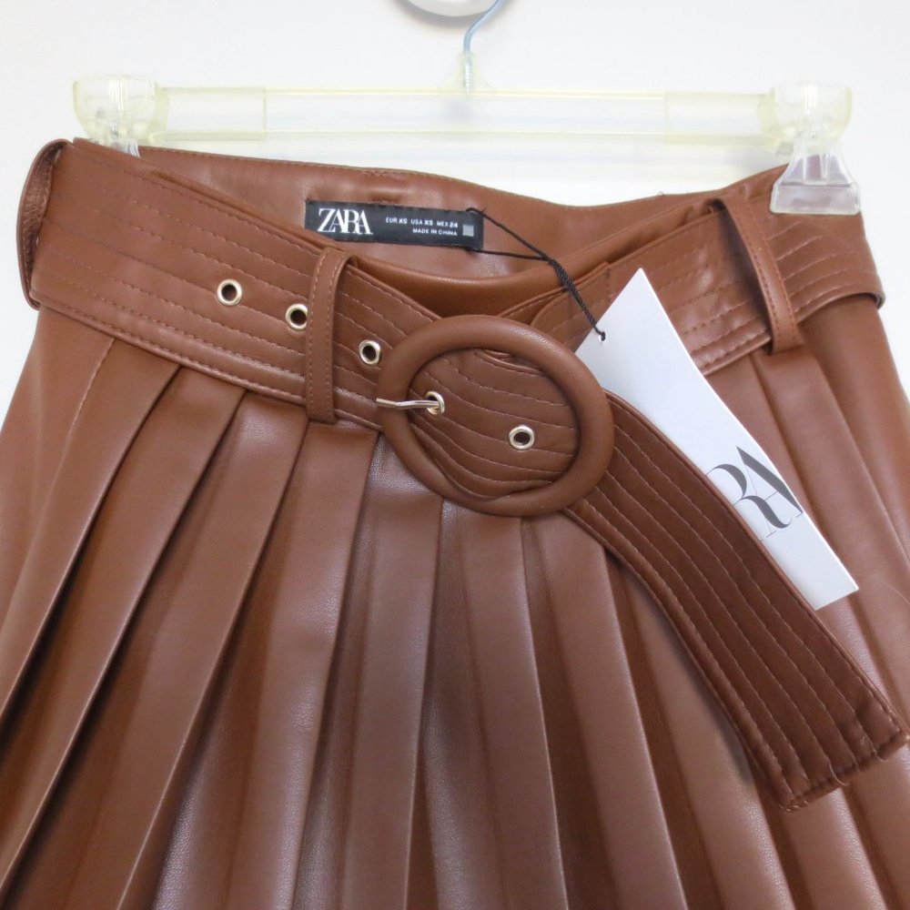 NWT ZARA PLEATED FAUX LEATHER SKIRT WHISKY 3046/328 - Picture 13 of 13